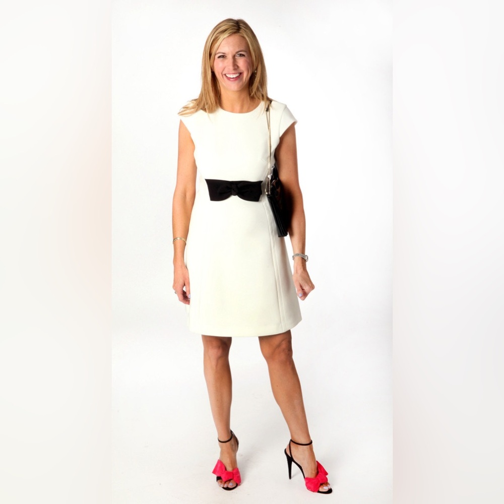 Like new Kate Space Chic Elegant White Dress with Black Bow